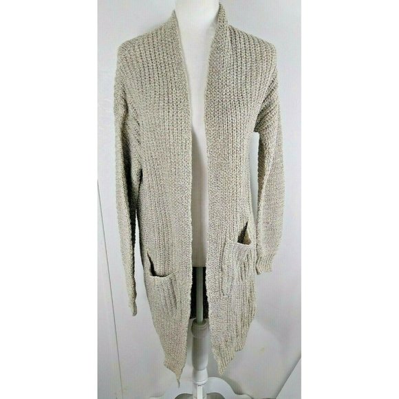 Women's Simplee Cardigan Sweater Open Front Mid Length Loose Knit Oatmeal Large - Picture 1 of 6